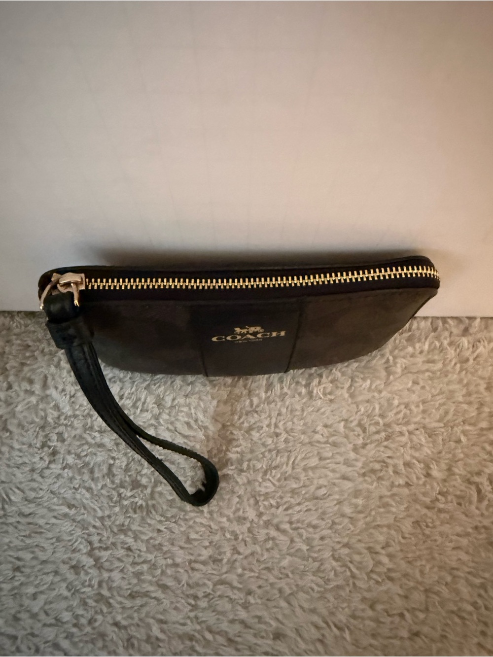 Coach Brown and Black Signature Zip Wristlet - Picture 2 of 8